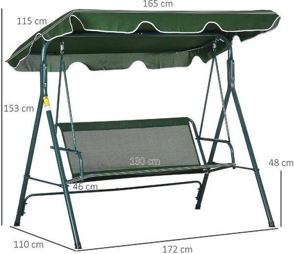 VivaGarden Dondolo da Giardino 3 Posti con Tettuccio Parasole in Acciaio/Poliestere Dimensioni 172x110x153 cm colore Bianco/Verde
