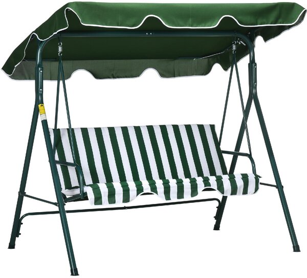 VivaGarden Dondolo da Giardino 3 Posti con Tettuccio Parasole in Acciaio/Poliestere Dimensioni 172x110x153 cm colore Bianco/Verde