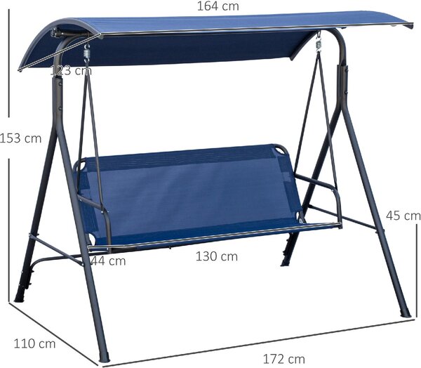 VivaGarden Dondolo da Giardino 3 Posti con Tettuccio Parasole in Acciaio/Poliestere Dimensioni 172x110x153 cm colore Blu Scuro