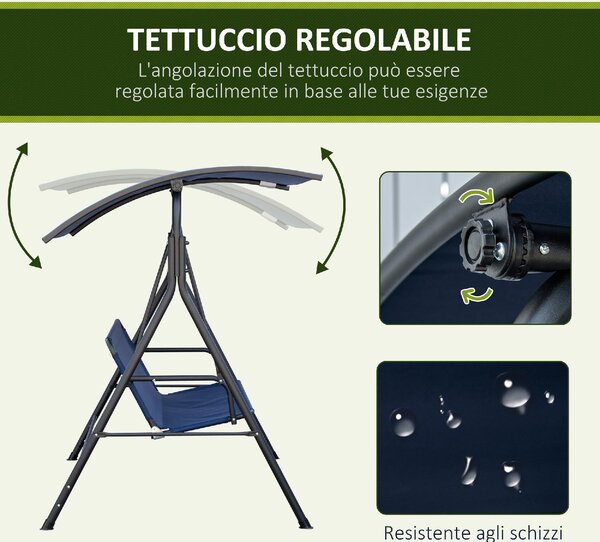 VivaGarden Dondolo da Giardino 3 Posti con Tettuccio Parasole in Acciaio/Poliestere Dimensioni 172x110x153 cm colore Blu Scuro