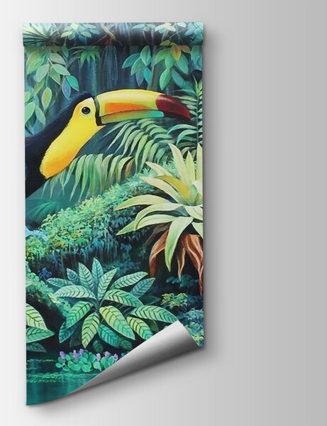 Carta da parati Pittura di uccelli in una foresta, Carta da parati animali, Carta da parati popolare, u36358 - Tapeko.it