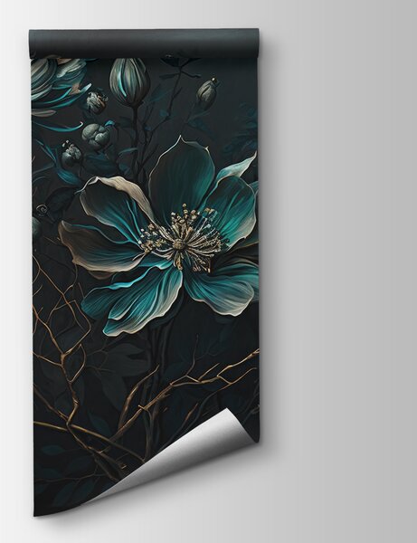Carta da parati Pittura di fiori su sfondo nero, Carta da parati 3d fiori, Carta da parati popolare, u75406 - Tapeko.it
