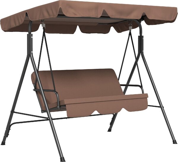 VivaGarden Dondolo da Giardino 3 Posti con Tettuccio Parasole in Acciaio/Poliestere Dimensioni 172x110x153 cm colore Marrone