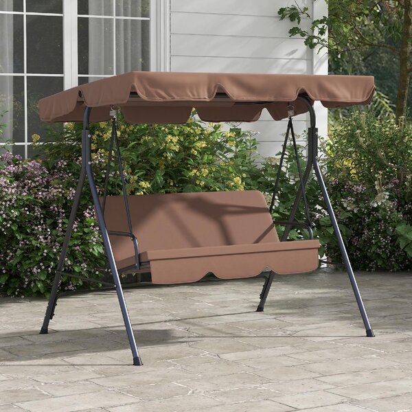 VivaGarden Dondolo da Giardino 3 Posti con Tettuccio Parasole in Acciaio/Poliestere Dimensioni 172x110x153 cm colore Marrone