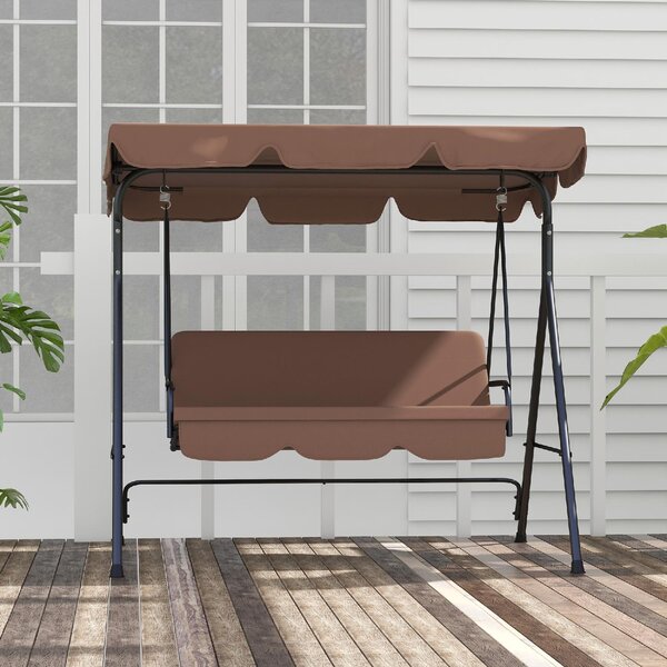 VivaGarden Dondolo da Giardino 3 Posti con Tettuccio Parasole in Acciaio/Poliestere Dimensioni 172x110x153 cm colore Marrone
