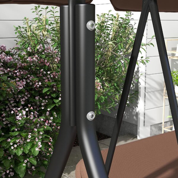 VivaGarden Dondolo da Giardino 3 Posti con Tettuccio Parasole in Acciaio/Poliestere Dimensioni 172x110x153 cm colore Marrone