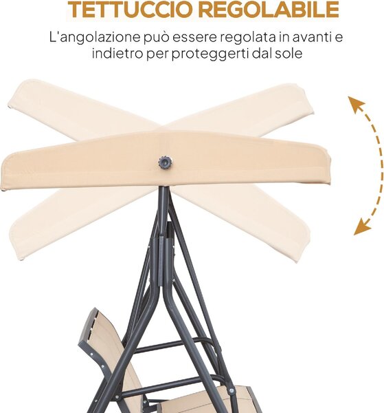 VivaGarden Dondolo da Giardino 3 Posti con Tettuccio Parasole in Acciaio/Poliestere Dimensioni 175x118x159 cm colore Beige