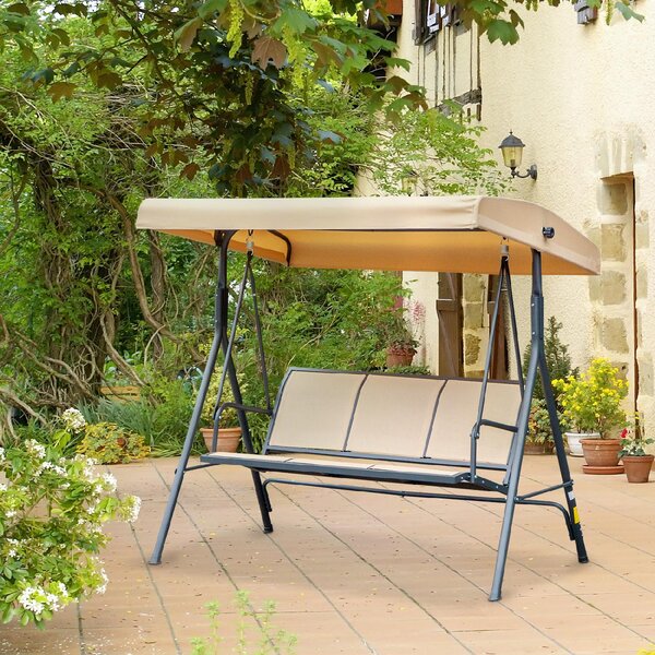VivaGarden Dondolo da Giardino 3 Posti con Tettuccio Parasole in Acciaio/Poliestere Dimensioni 175x118x159 cm colore Beige