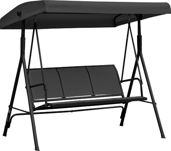VivaGarden Dondolo da Giardino 3 Posti con Tettuccio Parasole in Acciaio/Poliestere Dimensioni 175x118x159 cm colore Nero