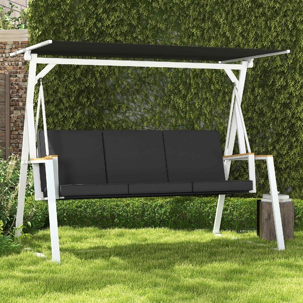 VivaGarden Dondolo da Giardino 3 Posti con Tettuccio Parasole in Acciaio/Poliestere Dimensioni 205x130x175 cm colore Grigio Scuro