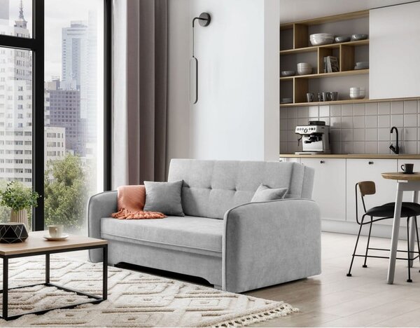 Divano grigio chiaro allungabile/con contenitore e rivestimento in ciniglia 155 cm Laine – ELTAP