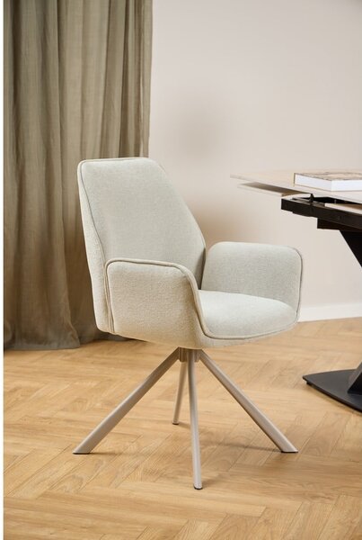 Sedia da pranzo beige in imbottito con braccioli Graham – Actona