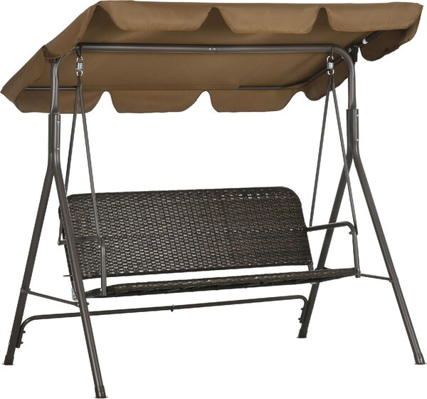 VivaGarden Dondolo da Giardino 3 Posti con Tettuccio Parasole in Acciaio/Rattan PE Dimensioni 167x112x153 cm colore Marrone
