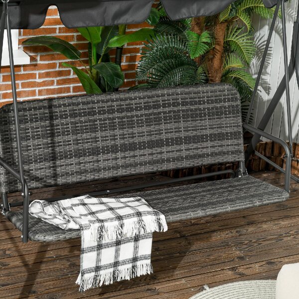 VivaGarden Dondolo da Giardino 3 Posti con Tettuccio Parasole in Acciaio/Rattan PE Dimensioni 167x112x153 cm colore Grigio Scuro