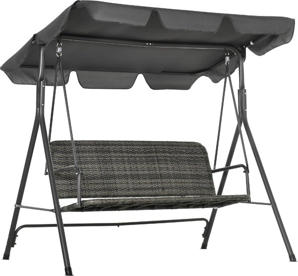 VivaGarden Dondolo da Giardino 3 Posti con Tettuccio Parasole in Acciaio/Rattan PE Dimensioni 167x112x153 cm colore Grigio Scuro