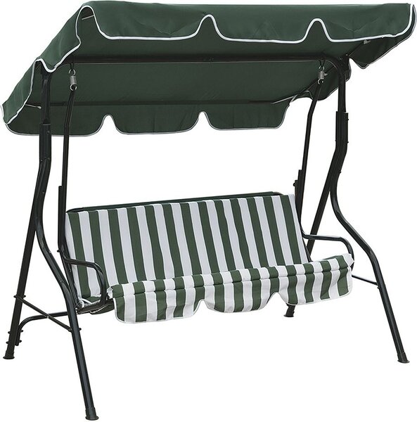 Galileo Dondolo da Giardino 3 Posti con Tettuccio Parasole in Metallo Dimensioni 170x110x160 cm colore Verde/Bianco/Nero