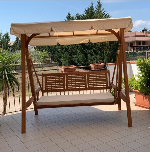 VivaGarden Dondolo da Giardino 3 Posti con Tettuccio Parasole in Legno Dimensioni 206x130x200 cm colore Marrone