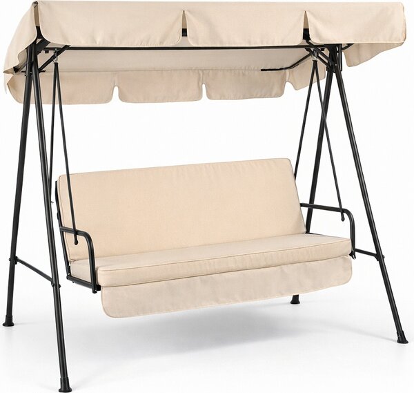 VivaGarden Dondolo da Giardino 3 Posti con Tettuccio Parasole in Metallo colore Beige - Twist