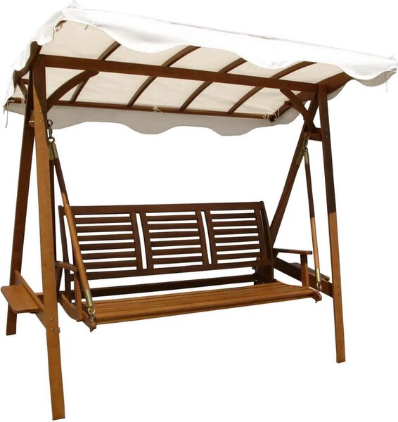 VivaGarden Dondolo da Giardino 3 Posti con Tettuccio Parasole in Legno Dimensioni 206x130x200 cm colore Marrone