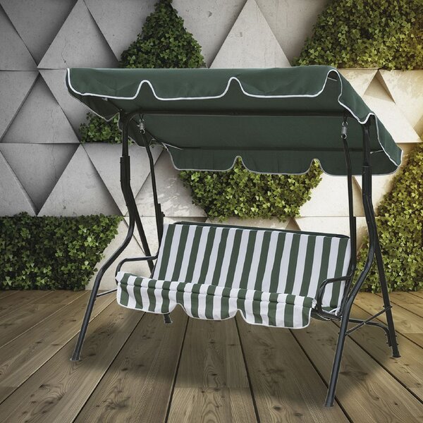 Galileo Dondolo da Giardino 3 Posti con Tettuccio Parasole in Metallo Dimensioni 170x110x160 cm colore Verde/Bianco/Nero