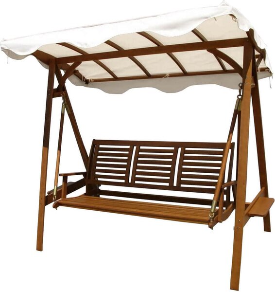 VivaGarden Dondolo da Giardino 3 Posti con Tettuccio Parasole in Legno Dimensioni 206x130x200 cm colore Marrone