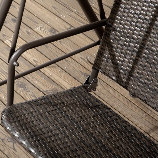 VivaGarden Dondolo da Giardino 3 Posti con Tettuccio Parasole in Acciaio/Rattan PE Dimensioni 167x112x153 cm colore Marrone