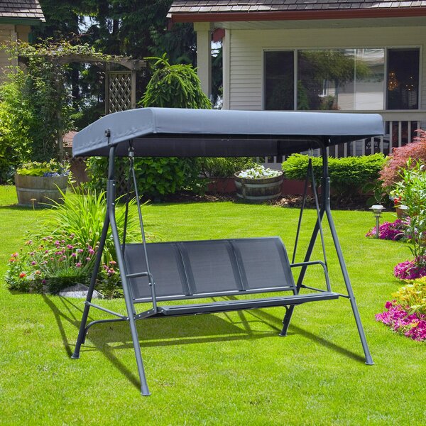 VivaGarden Dondolo da Giardino 3 Posti con Tettuccio Parasole in Metallo Dimensioni 178x111x155 cm colore Grigio