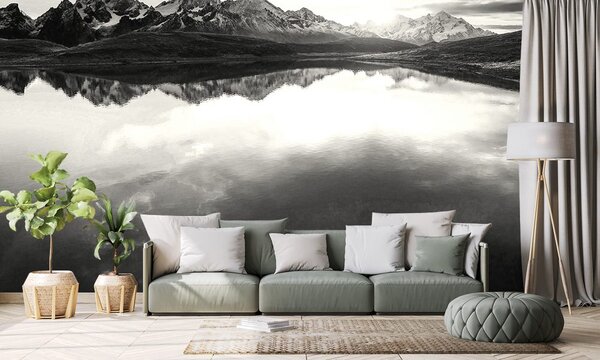 Fotomurale – Lago montano in bianco e nero