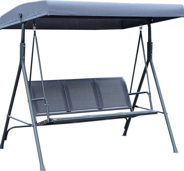 VivaGarden Dondolo da Giardino 3 Posti con Tettuccio Parasole in Metallo Dimensioni 178x111x155 cm colore Grigio