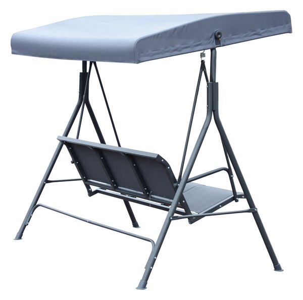 VivaGarden Dondolo da Giardino 3 Posti con Tettuccio Parasole in Metallo Dimensioni 178x111x155 cm colore Grigio