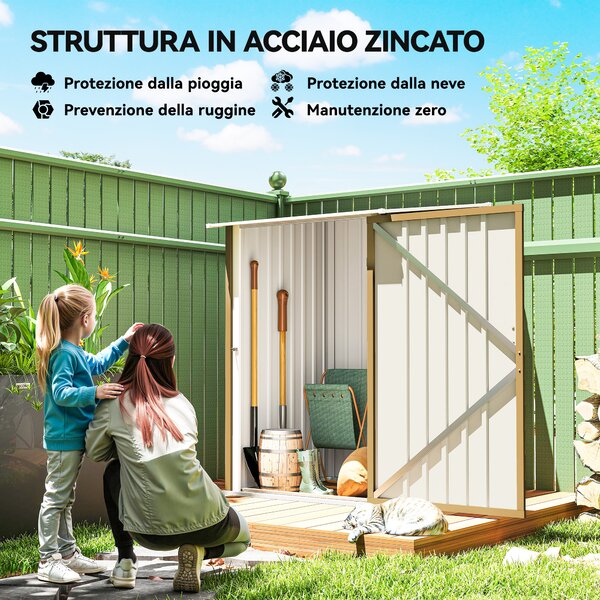 Outsunny Casetta da Giardino Porta Attrezzi in Acciaio Galvanizzato con Porta a Battente, 100x104x160 cm, Giallo | Aosom Italy