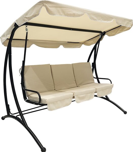 Galileo Dondolo da Giardino 3 Posti con Tettuccio Parasole in Metallo Dimensioni 215x140x170 cm colore Ecr/Nero - Deluxe