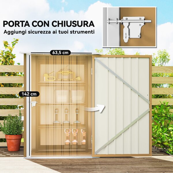 Outsunny Casetta da Giardino Porta Attrezzi in Acciaio Galvanizzato con Porta a Battente, 100x104x160 cm, Giallo | Aosom Italy
