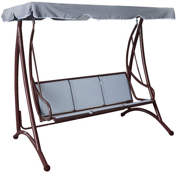 Domus Dondolo da Giardino 3 Posti con Tettuccio Parasole in Metallo Dimensioni 194x119x170 cm colore Marrone/Grigio - Kuta