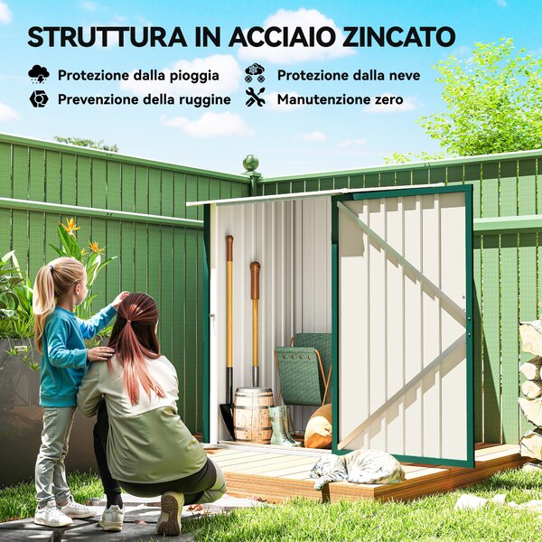 Outsunny Casetta da Giardino Porta Attrezzi in Acciaio Galvanizzato con Porta a Battente, 100x104x160 cm, Verde | Aosom Italy