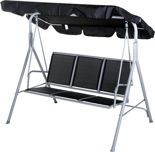 VivaGarden Dondolo da Giardino 3 Posti con Tettuccio Parasole in Metallo/Poliestere Dimensioni 170x110x153 cm colore Nero/Grigio