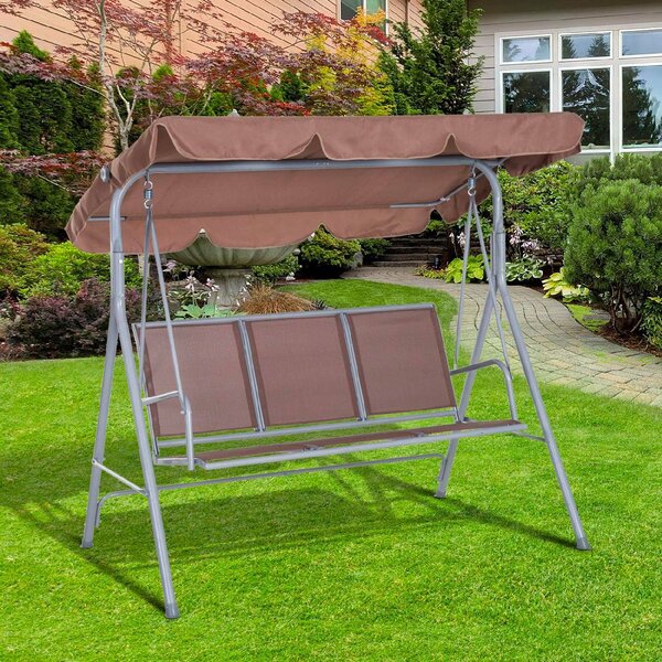VivaGarden Dondolo da Giardino 3 Posti con Tettuccio Parasole in Metallo/Poliestere Dimensioni 170x112x153 cm colore Marrone/Argento