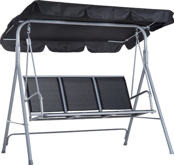 VivaGarden Dondolo da Giardino 3 Posti con Tettuccio Parasole in Metallo/Poliestere Dimensioni 170x110x153 cm colore Nero/Grigio