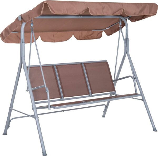 VivaGarden Dondolo da Giardino 3 Posti con Tettuccio Parasole in Metallo/Poliestere Dimensioni 170x112x153 cm colore Marrone/Argento