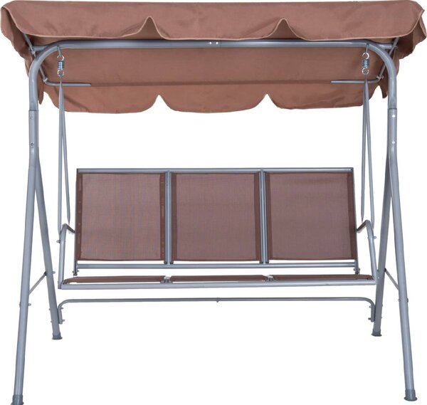 VivaGarden Dondolo da Giardino 3 Posti con Tettuccio Parasole in Metallo/Poliestere Dimensioni 170x112x153 cm colore Marrone/Argento
