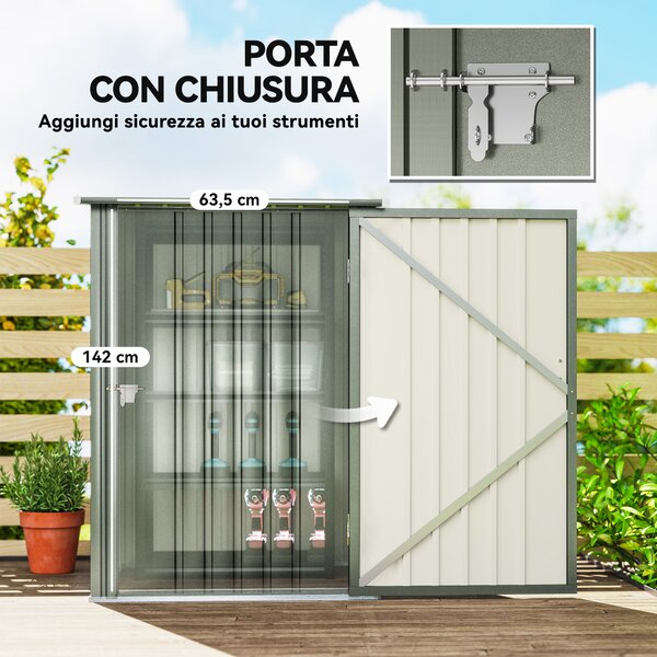 Outsunny Casetta da Giardino con Porta a Battente, Capanno Porta Attrezzi in Acciaio Galvanizzato, 100x104x160 cm, Argento | Aosom Italy