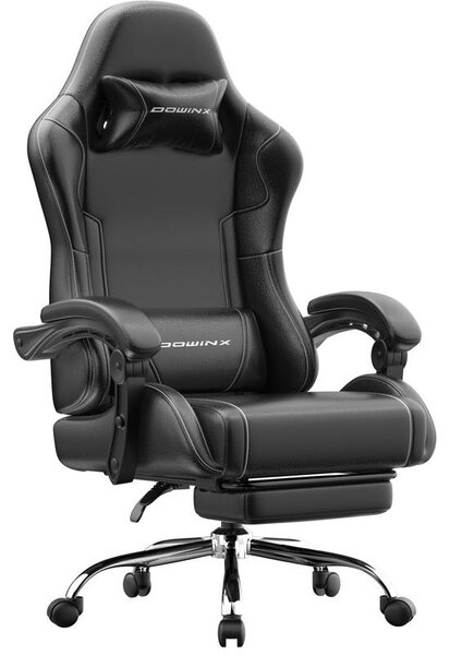 Sedia da ufficio ergonomica per il gaming, dotata di cuscino a molle, schienale a doppio strato, supporto lombare regolabile, braccioli e poggiapiedi. Colore: grigio
