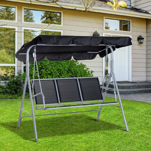 VivaGarden Dondolo da Giardino 3 Posti con Tettuccio Parasole in Metallo/Poliestere Dimensioni 170x110x153 cm colore Nero/Grigio