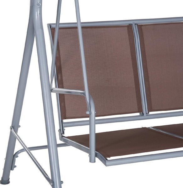VivaGarden Dondolo da Giardino 3 Posti con Tettuccio Parasole in Metallo/Poliestere Dimensioni 170x112x153 cm colore Marrone/Argento