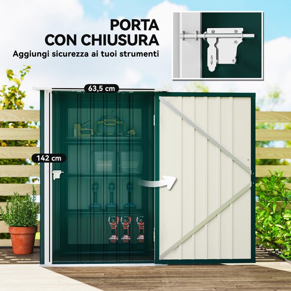 Outsunny Casetta da Giardino Porta Attrezzi in Acciaio Galvanizzato con Porta a Battente, 100x104x160 cm, Verde | Aosom Italy