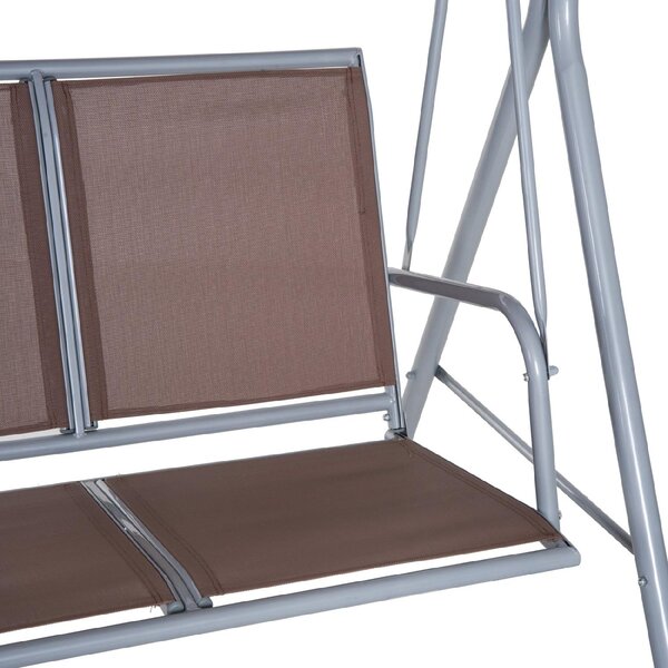 VivaGarden Dondolo da Giardino 3 Posti con Tettuccio Parasole in Metallo/Poliestere Dimensioni 170x112x153 cm colore Marrone/Argento