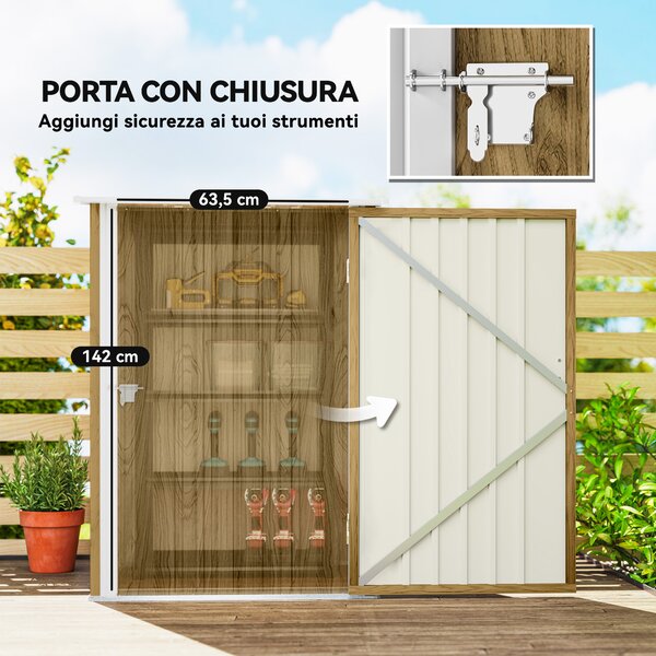 Outsunny Casetta da Giardino Porta Attrezzi in Acciaio Galvanizzato con Porta a Battente, 100x104x160 cm, Marrone Chiaro | Aosom Italy