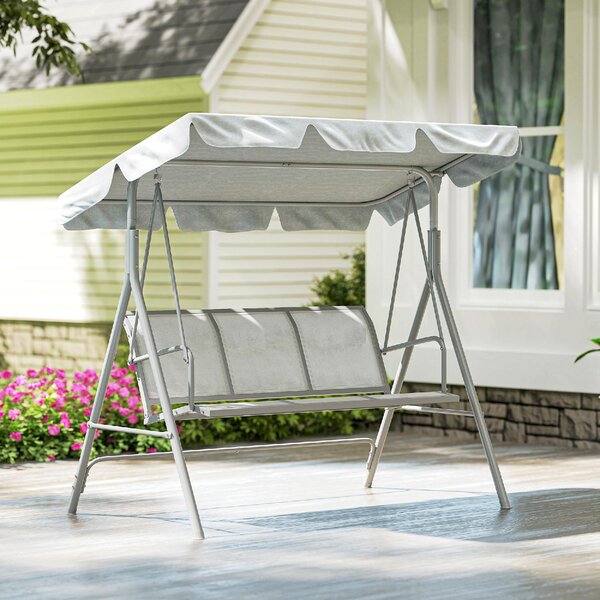 VivaGarden Dondolo da Giardino 3 Posti con Tettuccio Parasole in Metallo/Poliestere Dimensioni 171x108x154 cm colore Grigio Chiaro