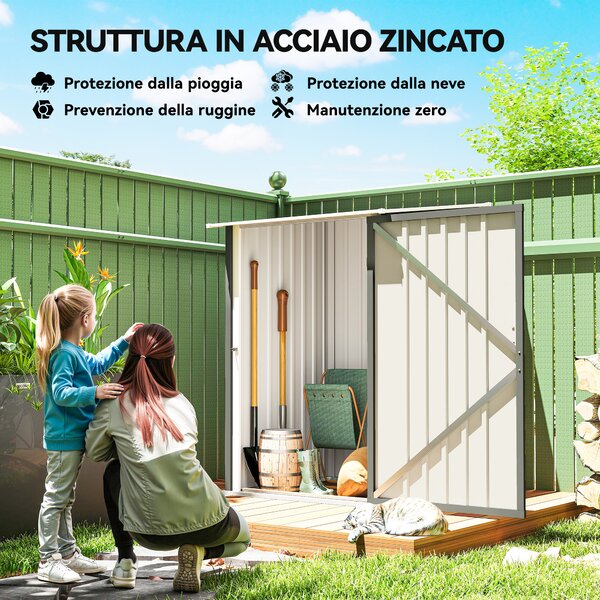 Outsunny Casetta da Giardino Porta Attrezzi in Acciaio Galvanizzato con Porta a Battente, 100x104x160 cm, Grigio Chiaro | Aosom Italy