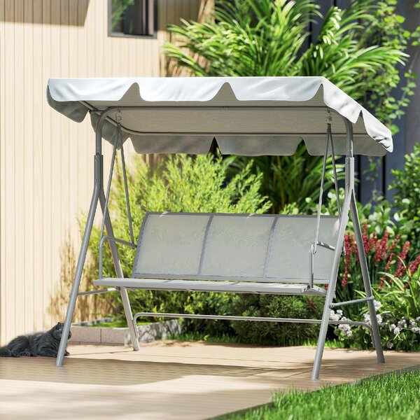 VivaGarden Dondolo da Giardino 3 Posti con Tettuccio Parasole in Metallo/Poliestere Dimensioni 171x108x154 cm colore Grigio Chiaro